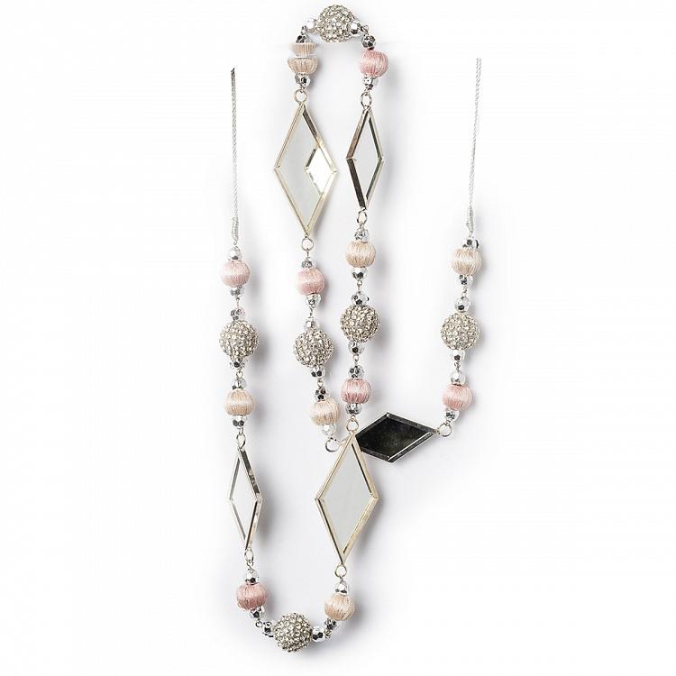 Гирлянда с серебристо-розовыми бусинами и зеркалами Garland With Silver-Pink Beads And Mirrors 123 cm